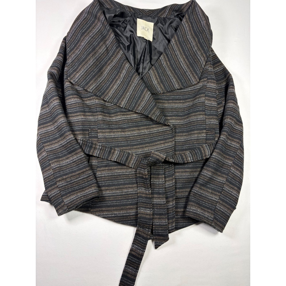 Jack Belted Wrap Jacket Striped Wool Blend Shawl Collar Minimalist Women S - Picture 2 of 11